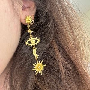 Brand new sun & evil eye gold earrings